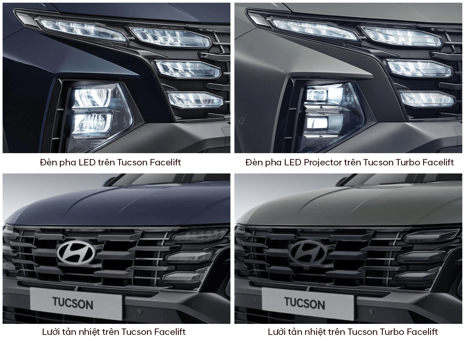 So sánh Các phiên bản Hyundai Tucson 2024 - Đèn và Lưới tản nhiệt